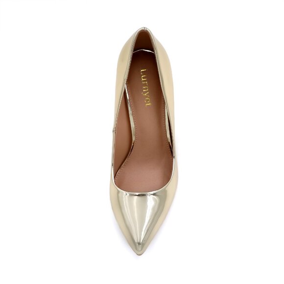 LURNYET GOLD METALLIC Women Pointed-Toe Pumps with Stiletto 4 inch Heels - Picture 3 of 4